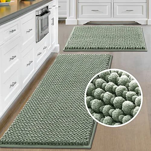 Bath Mat Bathroom Rugs Sets Bath Mats for Bathroom Soft Water Absorbent Plush Bath Runner Rug Non Skid Washable Bathroom Floor Mat for Kitchen/Living Room (Set of 2, 47" x 20"/17" x 24", Sage)