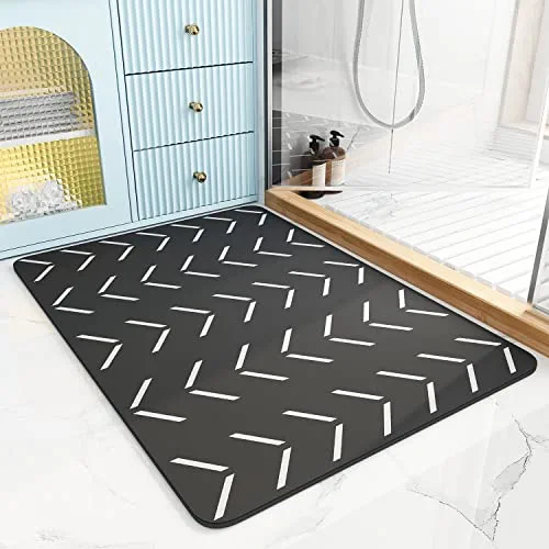 Bath-Mat-Rug, Super Absorbent Quick Dry Bath Mats for Bathroom Floor Non Slip Bathroom Mats with Rubber Backing, Ultra Thin Bathroom Rugs Fit Under Door Bathtub Shower, 17 x 24, Black