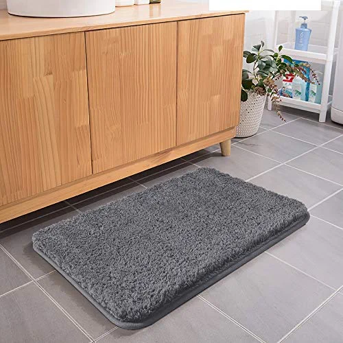 Bath Rug COSY HOMEER 40x24 Inch,Non-Slip Soft Thickness Shaggy Water Absorbent Bathroom Carpet,100% Mirco Polyester,Machine Washable Rectangular Runner Area Rug Mats for Floor Kitchen(Dark Gray)