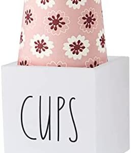 Bathroom Cup Dispenser, Farmhouse Dixie Cup Holder, 3 oz 5 oz Paper Mouthwash Cup Storage Box, Wooden Disposable Solo Cup Caddy, Water Dispenser Cup Holder for Countertop (White)