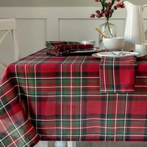 Benson Mills Holiday Plaid Yarn Dyed Fabric Table Cloth, Holiday, Winter, and Christmas Tablecloth (60" X 84" Rectangular, Red)