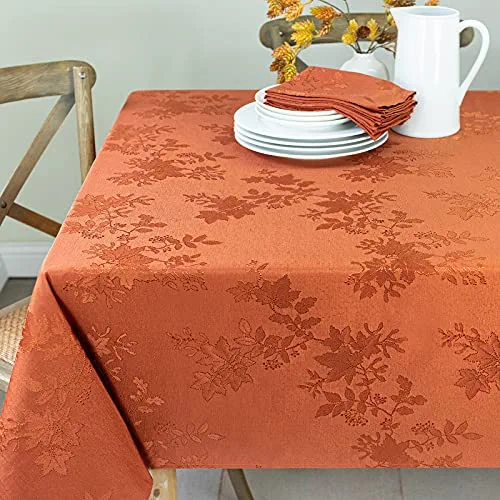 Benson Mills Tablecloth, Countryside Leaves Damask Fabric Tablecloth, Fall, Harvest & Thanksgiving Table Cloth (Rust/Burnt Orange, 60" x 140" Rectangular)