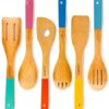 BergHOFF Bamboo 6Pc Utensil Set, Slotted & Plain Spatula, Slotted Spoon, Serving Spoon, Spaghetti Spoon, Salad Spoons 12" Multi-colors with Hanging Loop