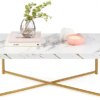 Best Choice Products 42in Rectangular Marble Coffee Table, X-Base Accent Table for Living Room, Dining Room, Home Décor w/Faux Marble Top - White/Bronze Gold