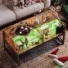 Bestier LED Coffee Tables for Living Room with Storage, Glass Center Table with 20 Colors Led Lights, Disapaly Living Room Table 42 Inch Rustic Brown