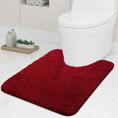 Buganda Microfiber Bathroom Contour Rug (20x24, Burgundy) Shaggy Soft and Absorbent , Non Slip, Thick Plush, Machine Washable U Shape Toilet Rug for Bathroom