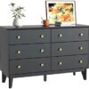 CARPETNAL Black Dresser for Bedroom, 6 Drawer Double Dresser, Wood Dressers & Chest of Drawers with Wide Drawers and Gold Knob Handles for Hallway, Entryway