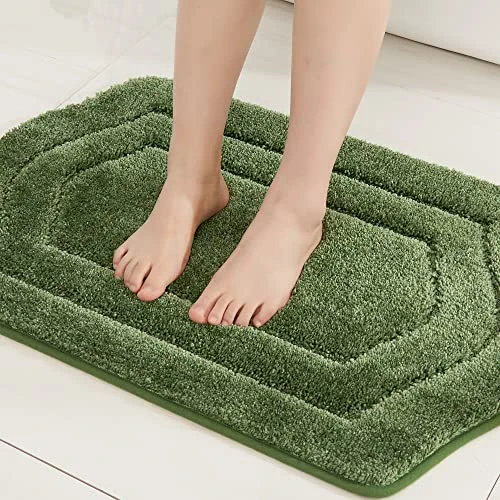 COSY HOMEER Extra Thick Bath Rugs for Bathroom - Anti-Slip Bath Mats Soft Plush Yarn Shaggy 100% Strong Mirco Polyeste Mat Living Room Bedroom Mat Floor Water Absorbent(Green,17x27 - Inches)