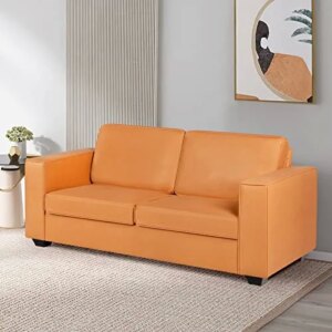 COVMAX 65" W Mid-Century Modern Loveseat Sofa, Small Sofa Couches for Small Spaces Bedroom with Square Arm and Padded Cushion, Sofas for Living Room, Apartment, Easy-Assembly (Loveseat, Ginger)