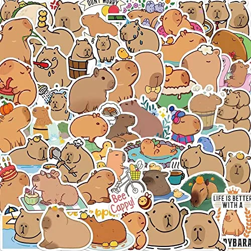 Capybara Stickers |50Pcs Capybara Waterproof Vinyl Decals for Water Bottles Laptop Luggage Cup Computer Mobile Phone Skateboard Decor