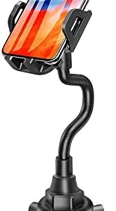 Car Cup Mount Holder [Adjustable Base] Universal Adjustable Long Gooseneck Car Cup Holder Phone Mount, Hands Free Cup Holder Cradle Car Mount for Cell iPhone, Samsung, and More Smart Phone