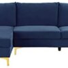 Casa Andrea Milano Modern Sectional Sofa L Shaped Velvet Couch, with Extra Wide Chaise Lounge and Gold Legs, Large, Navy