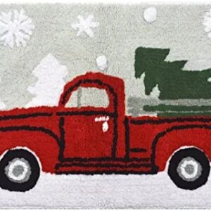 Christmas Holiday Decor Square Pick Up Truck with Christmas Tree Water Absorbent Bathroom Vanity Bath Rug 20x30, 100% Cotton Bath Spa Mat Accent Rug Machine Washable