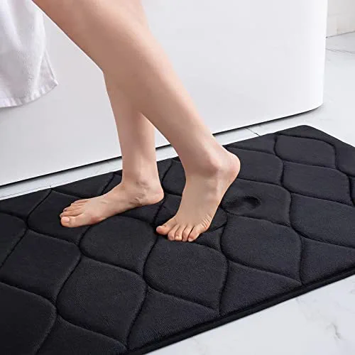 Colorxy Memory Foam Bathroom Rugs, Ultra Soft & Non-Slip Bath Mat, Water Absorbent and Machine Washable Bath Carpet Rug for Shower Bathroom Floor Rugs, 24''x17'', Black