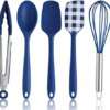 Cook with Color Silicone Cooking Utensils, 5 Pc Kitchen Utensil Set, Easy to Clean Silicone Kitchen Utensils, Cooking Utensils for Nonstick Cookware, Kitchen Gadgets Set (Blue Collection)