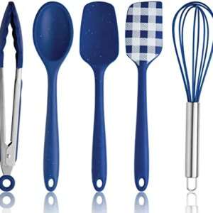 Cook with Color Silicone Cooking Utensils, 5 Pc Kitchen Utensil Set, Easy to Clean Silicone Kitchen Utensils, Cooking Utensils for Nonstick Cookware, Kitchen Gadgets Set (Blue Collection)