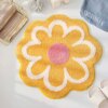 Cute Bath Mat, Soft Superfine Fiber Flower Floor Mat Bathroom, Non Slip Water Absorbent Rug Bath Mat Door Mats Rugs for Entrance Bedroom Kitchen Bathroom Toilet Floors 25.6 x 25.6 Inches (Yellow)