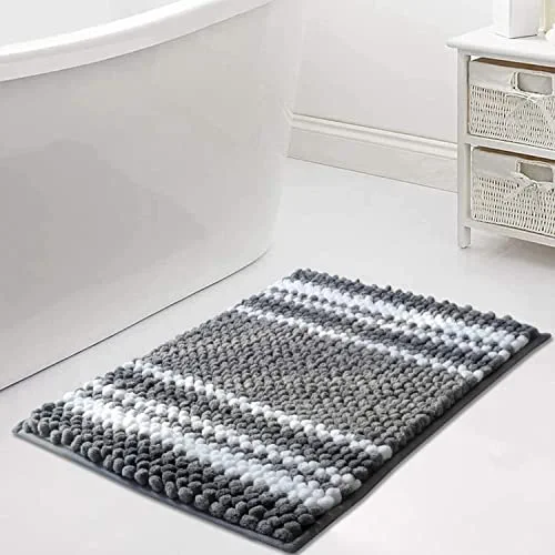 DALIFFCC Bathroom Rugs Grey Chenille Bath Mats for Bathroom 17"x24" Non Slip Bathroom Rugs Shaggy Machine Washable Plush Bath Mat,Super Absorbent Bathroom Rugs Mats