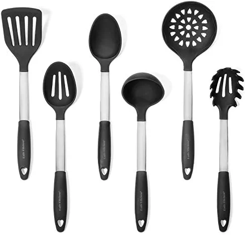 Daily Kitchen Utensil Set Silicone and Stainless Steel - Heat Resistant Cooking Utensils for Non Stick Cookware - Silicone Utensils Cooking Utensil Set - Kitchen Tools and Gadgets - 6-Piece Tool Set