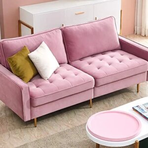 Danxee Velvet Fabric Sofa Couch 71" Wide Mid Century Modern Tufted Fabric Sofa Living Room Sofa 700lb Heavy Duty with 2 Pillows (Pink)