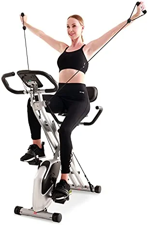 Davcreator Foldable Fitness Exercise Bike, Magnetic Folding Indoor Exercise Bicycle, 2-in-1 Recumbent & Upright Stationary Bike with Arm Workout for Home