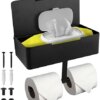 Double Size Toilet Paper Holder with Shelf, Toilet Paper Holder with Flushable Wipes Dispenser, Bathroom Toilet Paper Holder with Storage, Toilet Paper Holder Wall Mount... (Matte Black Paint)