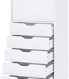 Drawer Dresser Storage Cabinet for Makeup Dresser Tall Chest of Drawers, Drawer Chest Makeup Cabinet with Wheels Wood Closet Storage Drawers for Bedroom by Naomi Home - 6 Drawer, White