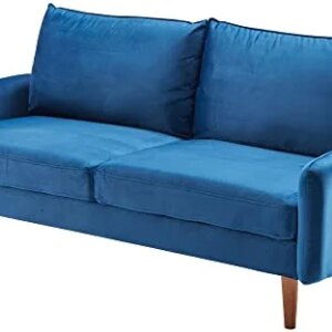 Dreamsir 58'' Mid Century Modern Sofa, Velvet Loveseat with Two Storage Bags, Small Loveseats Couch for Small Spaces, Velvet Sofa for Living Room & Apartment (Loveseat, Navy Blue)