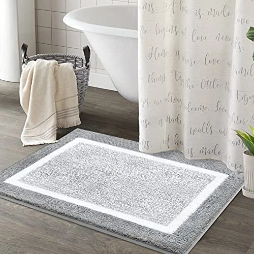 EARTHALL Grey Bathroom Rug Mat, 20"x30", White and Gray, Extra Soft Absorbent Premium Bath Rug, Non-Slip Comfortable Bath Mat, Machine Wash Dry, Carpet for Tub, Shower, Bath Room