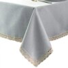 EHouseHome Faux Linen Tablecloth with Lace Trim - Waterproof/Spill Proof/Stain Resistant/Wrinkle Free/Oil Proof - for Banquet, Parties,Dinner,Kitchen,Wedding,Holiday,Silver Grey Square 70X70Inch