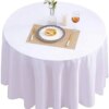 EVENTSDECO Round Tablecloth White Polyester Table Cloth 90 Inch 200 GSM Fabric Table Cloths for Banquet Buffet Wedding Dining and party