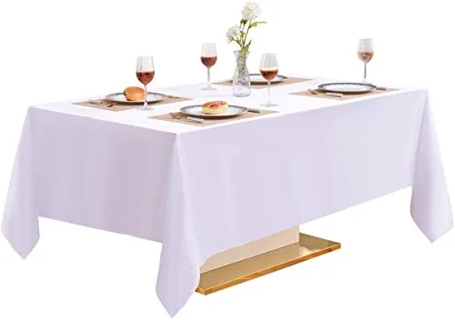 EVENTSDECO White Tablecloth Rectangle Table Cloth Polyester 60x84 Wrinkle Resistant, Stain Resistant Table Cloths for Banquet Vendor Wedding Buffet and Party