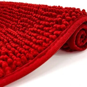 Eanpet Chenille Bath Mat Non-Slip Microfiber Floor Mat Baby Bath Mat for Kids Ultra Soft Washable Bathroom Dry Fast Water Absorbent Shower Mat Area Rugs (20" x 32", Red)