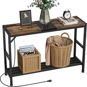 Egepon Console Table Sofa Table with Power Outlet, 41.3" Entryway Table with Shelves, Entrance Table for Entryway, Living Room, Foyer, Corridor, Front Hall, Coffee Bar, Kitchen, Rustic Brown and Black