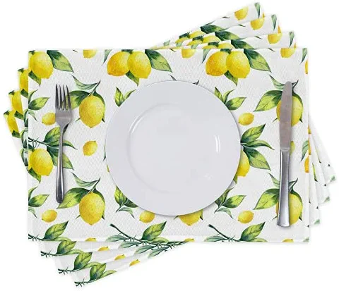 Elegant Placemats Set of 4 for Christmas/Thanksgiving Dining Table Washable Woven Linen Placemat Non-Slip Heat Resistant Kitchen Table Mats Easy to Clean (Lemon)