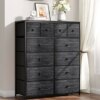 EnHomee Dresser for Bedroom with 12 Drawers, Tall Dresser with Wooden Top and Metal Frame, Fabric Storage Drawer Dresser & Chest of Drawers for Bedroom Closet, 40.6" W x 11.8" D x 43.7" H, Black Wood