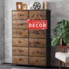 EnHomee Tall Dressers for Bedroom 12 Drawer Dresser for Closet Bedroom Dresser with Drawers Fabric Storage Dresser for Nursery,Wooden Top, Metal Frame,Rustic Brown