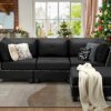 Esright 88.6” Convertible Sectional Sofa Couch with Ottoman, Modern Tufted Linen Fabric L-Shaped Couch with Reversible Chaise, Suitable for Office,Living Room and Hotel Lobby, Black