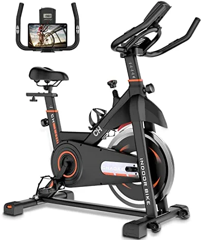 Exercise Bike Stationary, CHAOKE Indoor Cycling Bike with Heavy Flywheel, Comfortable Seat Cushion, Silent Belt Drive, iPad Holder and LCD Monitor for Home Gym Cardio Workout Training