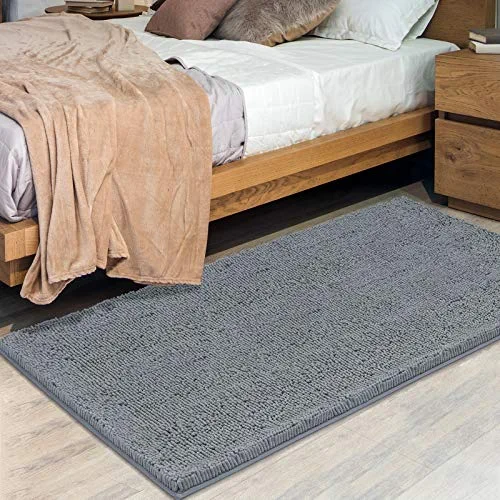 Extra Long Soft Plush Chenille Bathroom Runner Rug, Absorbent Microfiber Bath Mat, Machine Washable, Non-Slip Grip, Shag Carpet Great for Bath, Shower, Bedroom, or Door Mat (Gray, 31x59)