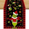 FARMNALL Linen Red Christmas Table Runner Merry Grinchmas Tablecloth Christmas Xmas Buffalo Plaid Check Winter Holiday Home Kitchen Dining Room 13x90 Inch