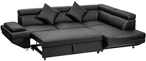 FDW Sofa Sectional Sofa Bed futon Sofa Bed Sofa for Living Room Couches and Sofas Sleeper Sofa PU Leather Sofa Set Corner Modern Queen 2 Piece Contemporary Upholstered，Black