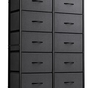 FEZIBO Dresser Organizer, Chest of Drawers-Dresser for Bedroom, Hallway, Entryway, Closets, Furniture Storage Tower-Steel Frame, Wood Top, 10 Drawers Organizer Units-Black Grey