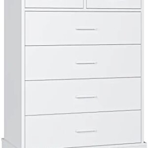 FOTOSOK 6 Drawer Dresser, White Dresser Tall Dresser Wood with Metal Handles, White Modern Chests of Drawer White Dresser for Bedroom, 15.7” x 27.6” x 37.8”