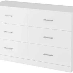 FOTOSOK Dresser for Bedroom, Chest of Drawers, 6 Drawer Dresser, Floor Storage Drawer Cabinet for Home Office, White