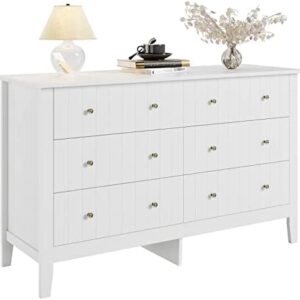 FOTOSOK White Dresser, Modern Dresser for Bedroom, 6 Drawer Double Dresser with Deep Drawers, Wide Chest of Drawers for Bedroom, Living Room, Hallway