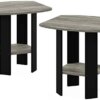 FURINNO Simple Design End Table, 2-Pack, French Oak Grey/Black