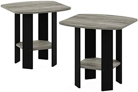 FURINNO Simple Design End Table, 2-Pack, French Oak Grey/Black