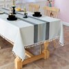 Finehom Cotton Linen Tablecloths with Tassel for Rectangle Tables Washable Table Cloth Heavy Duty Burlap Table Cover for Kitchen Dining Tabletop Decoration 55 x 102 inches, Grey