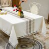 Finehom Farmhouse Tablecloth Stitching Tassel Tablecloths Heavy Weight Cotton Linen Fabric Dust-Proof Versatile Table Cover for Kitchen Dinning 55 x 102 inches Coffee